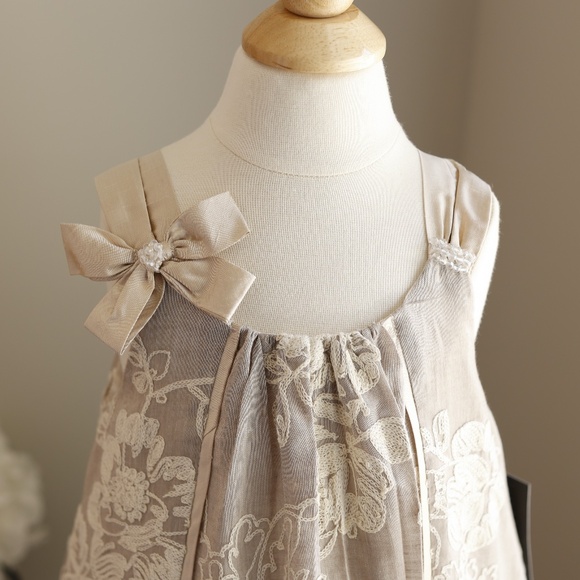 Linen Dress Silk Soutache Lace Embellished Couture Beach Portrait Party Size 10 - Picture 2 of 9